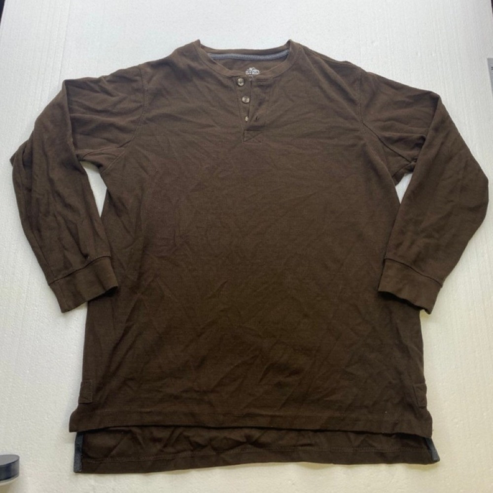 Old Mill Thermal Long Sleeve Henley Shirt Brown Cotton Spandex XL